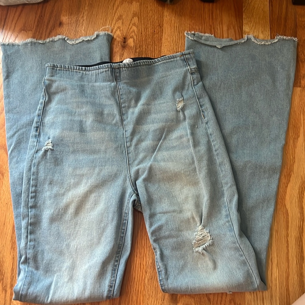 high rise flare pull on jeans